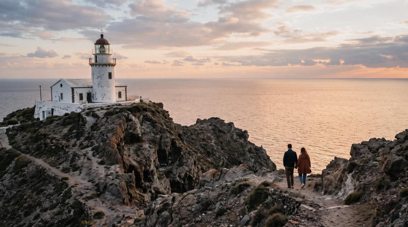 Akrotiri lighthouse on the south-west cape at 19:30, akrotiri lighthouse, Santorini Greece