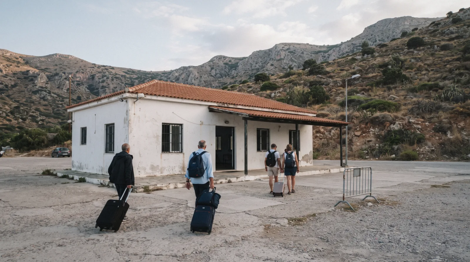 A small island airport terminal building, santorini airport, Santorini Greece