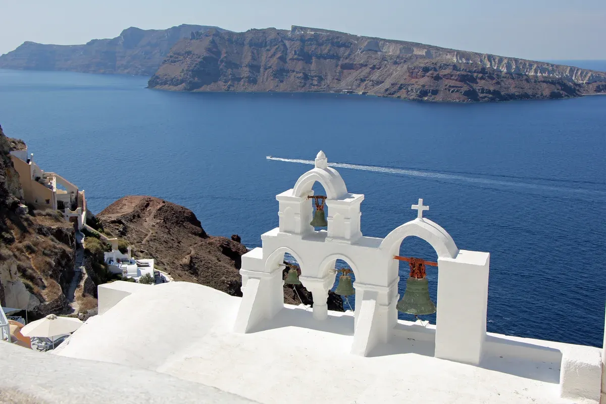 Bells above the caldera in Oia, where to stay in Santorini